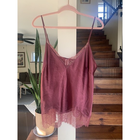 Victoria's Secret Other - Victoria’s Secret Camisole Tank Top Satin Burgundy Lace Trim Large Coquette